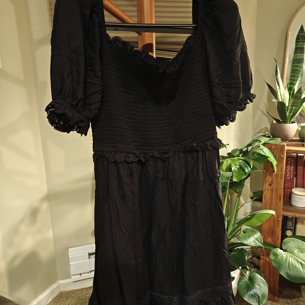 Topshop Black Long Sleeve Dress with Lace Detail